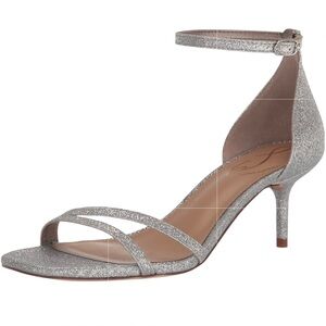 NIB Sam Edelman Kitten Heel Sandals Silver Glitter Ankle Strap Holiday Shoes 9.5